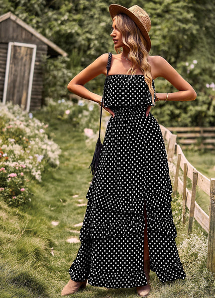 Polka Dot Ruffle Maxi Dress