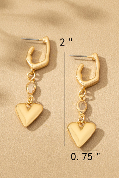 Sparkling Heart Huggie Drop Earrings