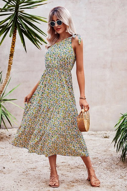 Blooming Asymmetry Midi Dress