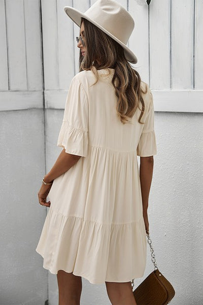 Cascade Ruffle Sleeve A-Line Dress