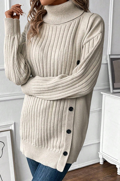 Cozy Buttoned Turtleneck | Sweater | cozy, cozy fall, cozy winter, elings, fall, heather grey outerwear, new arrival, new arrivals, sweater, sweaters, transition, winter | Love, Kuza