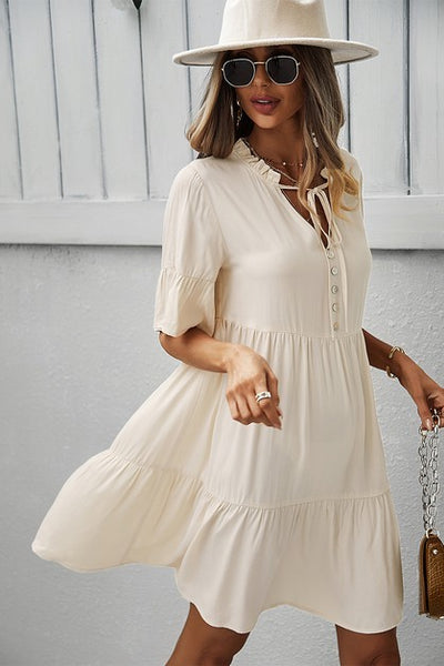 Cascade Ruffle Sleeve A-Line Dress