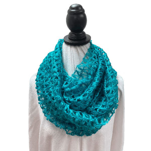 Teal Netting Crochet Infinity Scarf | Accessories | acrylic, classic, color, cozy, december scarf, everyday scarf, fall, fashionable scarf, fun, infinity, knit, modern, modern scarf, scarves, warm, warm scarf, winter | Love, Kuza