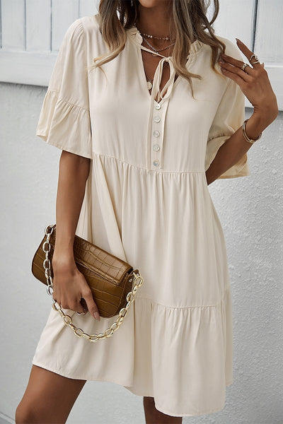 Cascade Ruffle Sleeve A-Line Dress