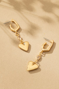 Sparkling Heart Huggie Drop Earrings