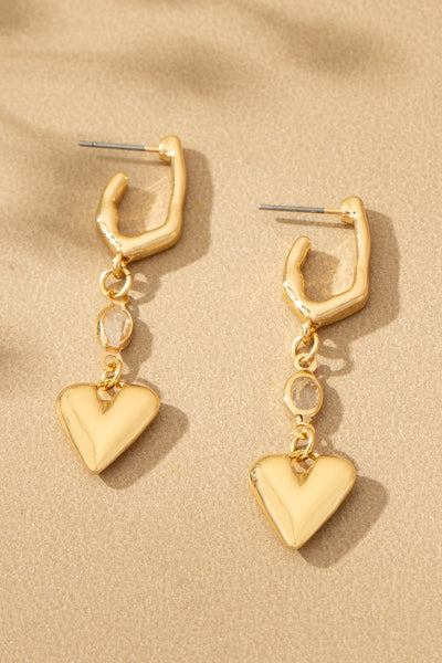 Sparkling Heart Huggie Drop Earrings