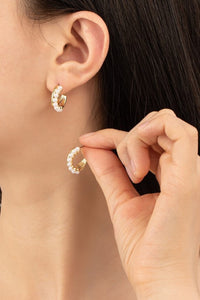 Two Layer Huggie Hoop Earrings with Half Pearls