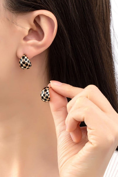 Puffy Stud Earrings with Enamel Checker