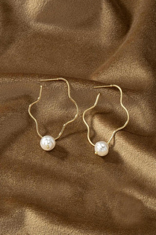 Organic Shape Hoop Earrings w/Pearl Drop | Accessories | accessories, beads, coral, drop earrings, earrings, gold, ornate, VC earrings, very carrot | Very Carrot