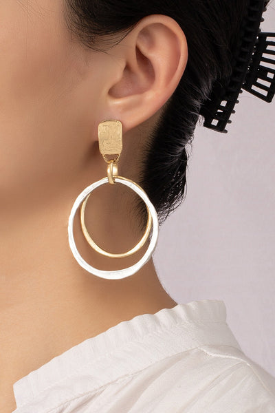 Hammered Hoop Two Tones Earrings