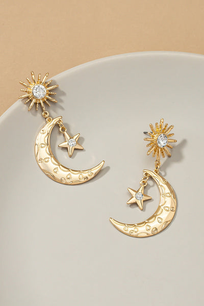 Etched Casting Crescent and Star Earrings | Accessories | accessories, beads, coral, drop earrings, earrings, gold, ornate, VC earrings, very carrot | Very Carrot