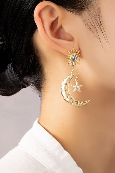 Etched Casting Crescent and Star Earrings