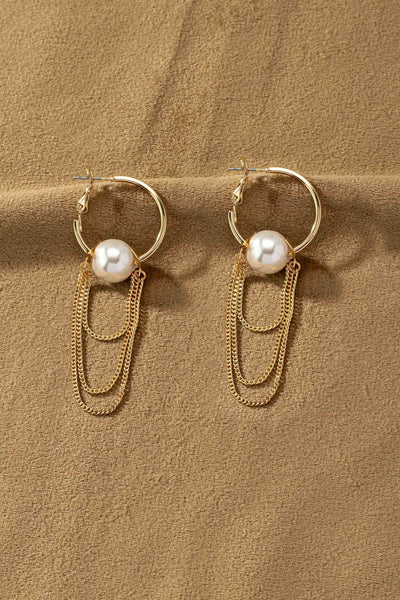 Hoop w/Pearl & Mini Curb Chain Drop Earrings | Accessories | accessories, beads, coral, drop earrings, earrings, gold, ornate, VC earrings, very carrot | Very Carrot