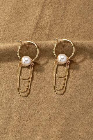 Hoop w/Pearl & Mini Curb Chain Drop Earrings | Accessories | accessories, beads, coral, drop earrings, earrings, gold, ornate, VC earrings, very carrot | Very Carrot