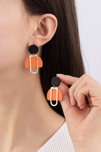 Orange Geo Shape Color Contrast Drop Earrings