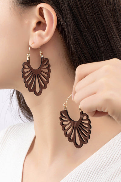 Brown Cutout Wood Drop Earrings