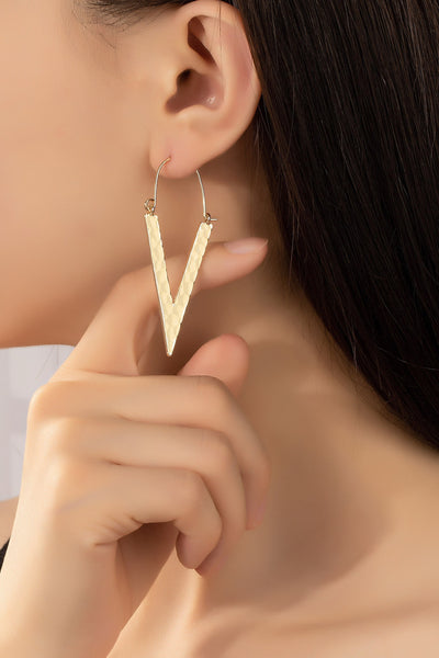 Gold Hammered V-drop Earrings