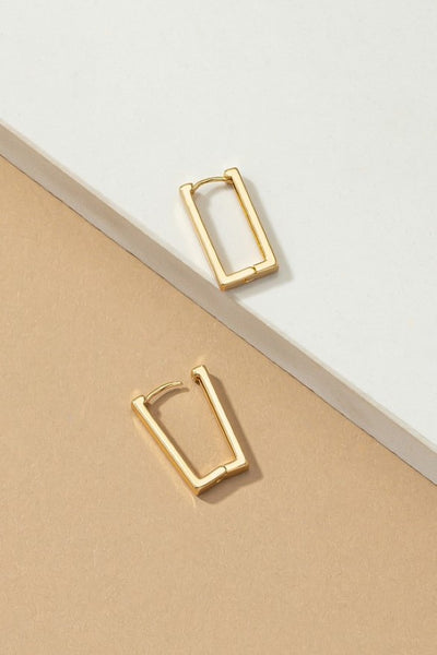 Brass rectangle huggie hoop earrings