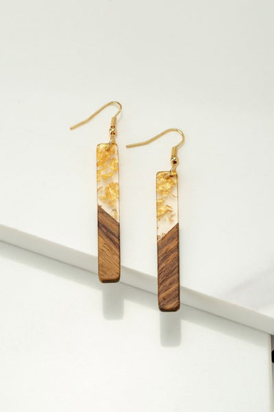 Half Wood Half Resin Stick Drop Earrings