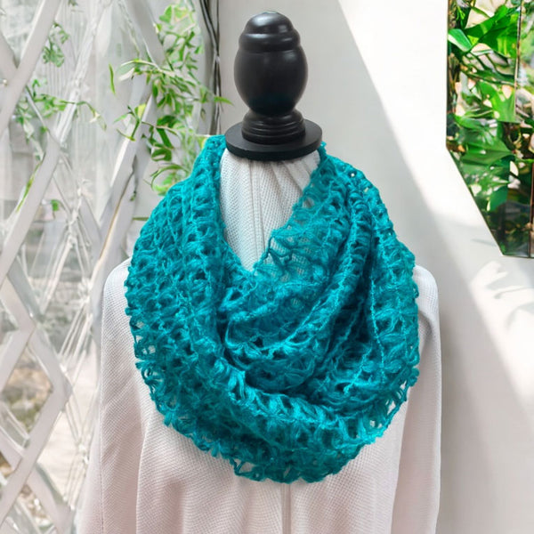 Teal Netting Crochet Infinity Scarf