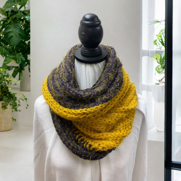 Purple Gold Chunky Knit Infinity Scarf