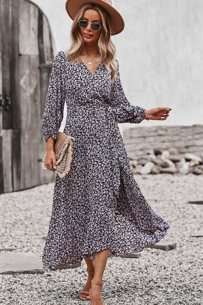 Ditsy Floral Surplice Wrap Maxi Dress