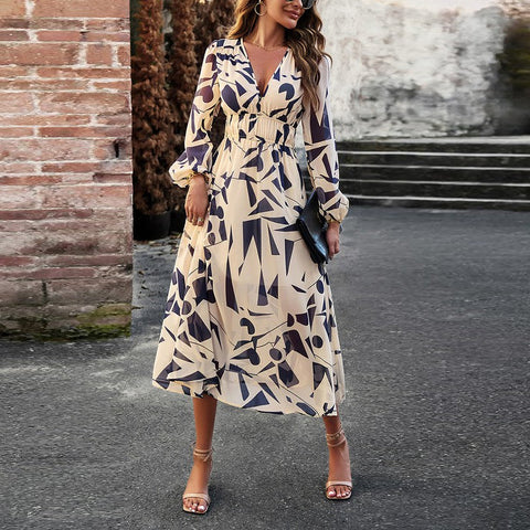 Floral Elastic Waist A-Line Midi Dress II | Dress | abstract midi dress, classy midi dress, cocktail midi dress, elings, Long Sleeve Dress, midi dress, new arrivals, ruffle, ruffle neck, ruffled dress, ruffled hem dress, ruffles, solid, tiered dress, tiered ruffled hem | Love, Kuza