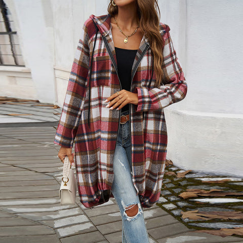 Plaid Hooded Comfort Shirt Jacket | Outerwear | bohemian coats, coat, comfortable, comfy, cozy, elings, fall, jacket, knit, new arrivals, Oversized, plaid, plaid cardigan, plaid outerwear, shacket, transition, warm, winter, winter coat | Love, Kuza