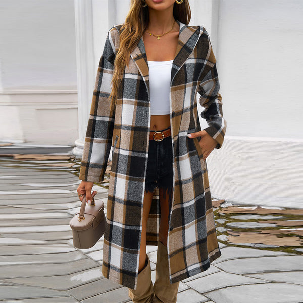 Warm Plaid Trails Hooded Shirt Jacket | Outerwear | bohemian coats, coat, comfortable, comfy, cozy, elings, fall, jacket, knit, new arrivals, Oversized, plaid, plaid cardigan, plaid outerwear, shacket, transition, warm, winter, winter coat | Love, Kuza