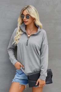 Zipper Neck Long Sleeves Top