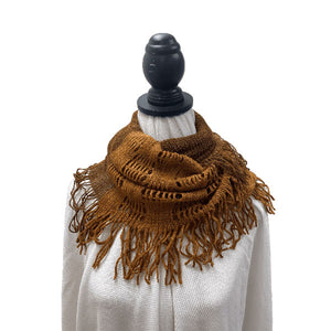 Camel Fringe Duo Infinity Scarf | Accessories | acrylic, classic, color, cozy, december scarf, everyday scarf, fall, fashionable scarf, fun, infinity, knit, modern, modern scarf, scarves, warm, warm scarf, winter | Love, Kuza