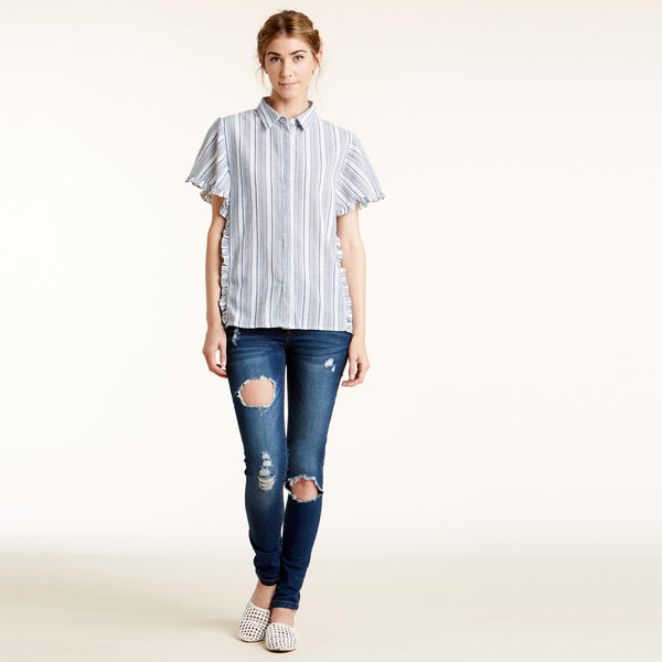 Stripe On Me Ruffled Shirt - Love, Kuza